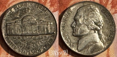 США 5 центов 1945 P, Ag, KM# 192a, 155s-050 ♛