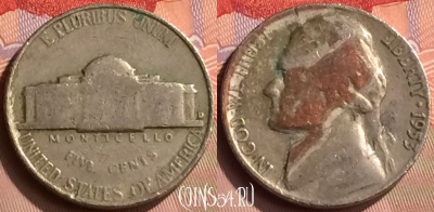 США 5 центов 1953 года D, KM# A192, 416-062