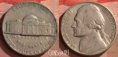 США 5 центов 1974 года D, KM# A192, 139o-140