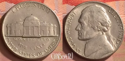США 5 центов 1981 года D, KM# A192, 140o-050