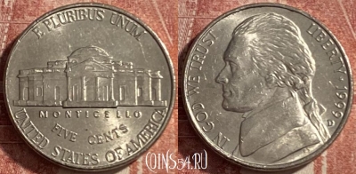 США 5 центов 1999 D, KM# A192, 485р-027 ♛
