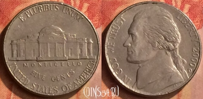 США 5 центов 2000 года D, KM# A192, 095n-027