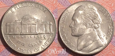 США 5 центов 2001 года P, KM# A192, a050-086