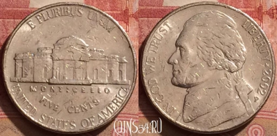 США 5 центов 2002 года P, KM# A192, 291k-002
