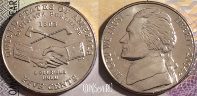 США 5 центов 2004 года D, KM# 360, UNC, 160-002
