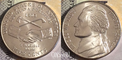 США 5 центов 2004 года P, KM# 360, UNC, 160-008