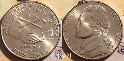 США 5 центов 2004 года P, KM# 360, UNC, 163-005