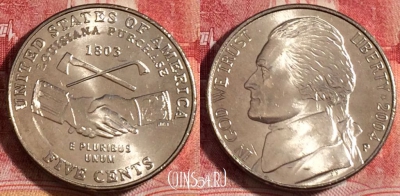 США 5 центов 2004 года P, KM# 360, UNC, 262-114