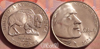 США 5 центов 2005 года D, Бизон, UNC, 129k-102