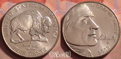США 5 центов 2005 года P, Бизон, UNC,124k-135