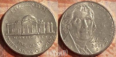 США 5 центов 2006 D, KM# 381, 488р-059
