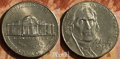 США 5 центов 2006 P, KM# 381, UNC, s513s-094