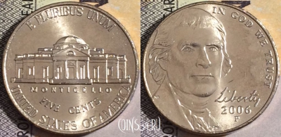 США 5 центов 2006 года P, KM# 381, UNC, 160-006