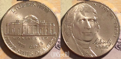США 5 центов 2006 года P, KM# 381, UNC, 163-007