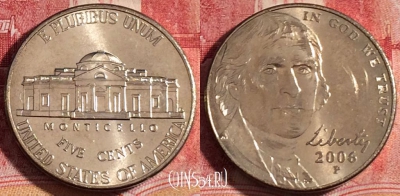 США 5 центов 2006 года P, KM# 381, UNC, 262-131