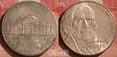США 5 центов 2010 года P, KM# 381, 380k-089