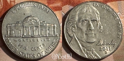 США 5 центов 2011 D, KM# 381, 143s-109