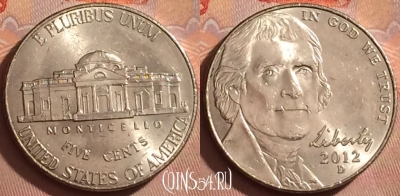 США 5 центов 2012 года D, KM# 381, 376k-001