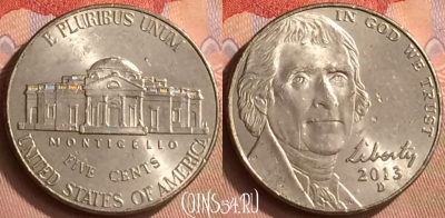 США 5 центов 2013 года D, KM# 381, 412-052