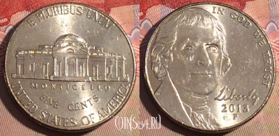 США 5 центов 2013 года P, KM# 381, 208a-127