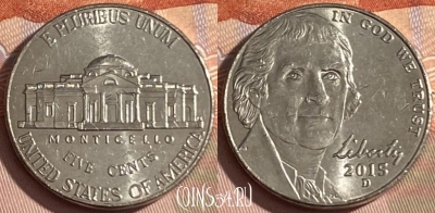 США 5 центов 2015 года D, KM# 381, 174r-114