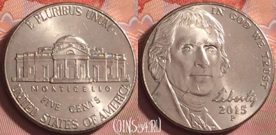 США 5 центов 2015 года P, KM# 381, 193k-082