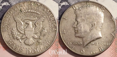 США 50 центов 1968 года D, Ag, KM# 202a, a063-075