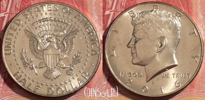 США 50 центов 2016 P, KM# A202b, UNC, 261-012