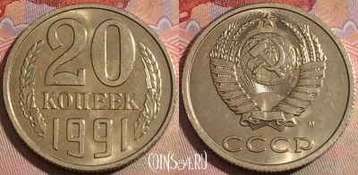 СССР 20 копеек 1991 года М, Y# 132, 144b-144
