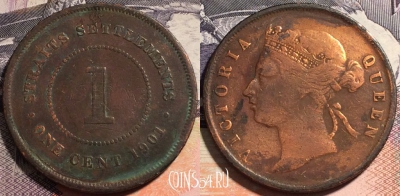 Стрейтс Сетлментс 1 цент 1901 года, KM# 16, 164-070