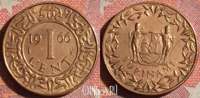 Суринам 1 цент 1966 года, KM# 11, 370-094