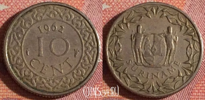 Суринам 10 центов 1962 года, KM# 13, 352-116