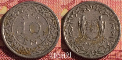 Суринам 10 центов 1966 года, KM# 13, 292i-124