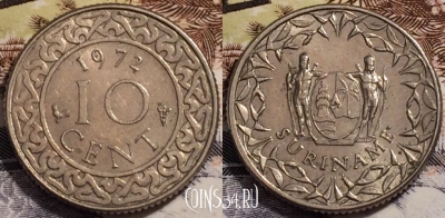 Суринам 10 центов 1972 года, KM# 13, 238-123