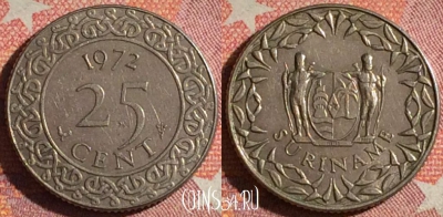 Суринам 25 центов 1972 года, KM# 14, 370-078
