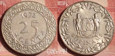 Суринам 25 центов 1972 года, KM# 14, 393-118