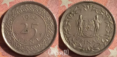 Суринам 25 центов 1982 года, KM# 14, 130i-081