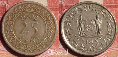 Суринам 25 центов 2009 года, KM# 14a, 132b-124