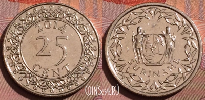 Суринам 25 центов 2014 года, KM# 14a, 224b-022
