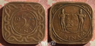 Суринам 5 центов 1972 года, KM# 12, 130i-127