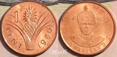 Свазиленд 1 цент 1986 года, KM# 39, 172-015