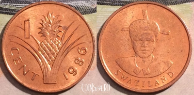 Свазиленд 1 цент 1986 года, KM# 39, s172-018