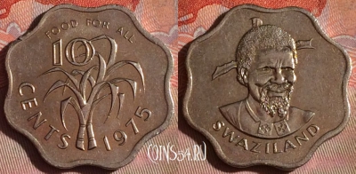 Свазиленд 10 центов 1975 года, KM# 23, 098f-098