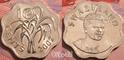 Свазиленд 10 центов 2002 года, KM# 49, UNC, 245-102
