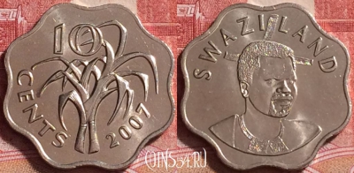 Свазиленд 10 центов 2007 года, KM# 49, UNC, 250j-119