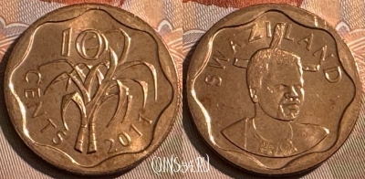 Свазиленд 10 центов 2011 года, KM# 57, UNC, 510s-053