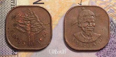 Свазиленд 2 цента 1974 года, KM# 8, 152-028