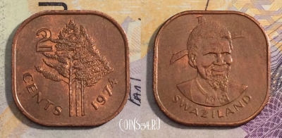 Свазиленд 2 цента 1974 года, КМ# 8, 162-079