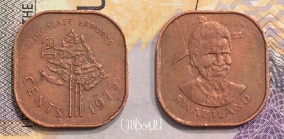 Свазиленд 2 цента 1975 года, KM# 22, 153-065