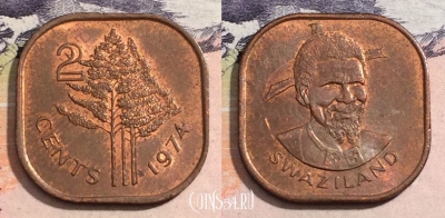 Свазиленд 2 цента 1974 года, KM# 8, 171-064